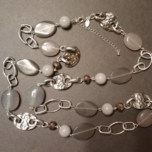 Lia Sophia Mixed Metal Tones Gray Glass Beads Long Necklace